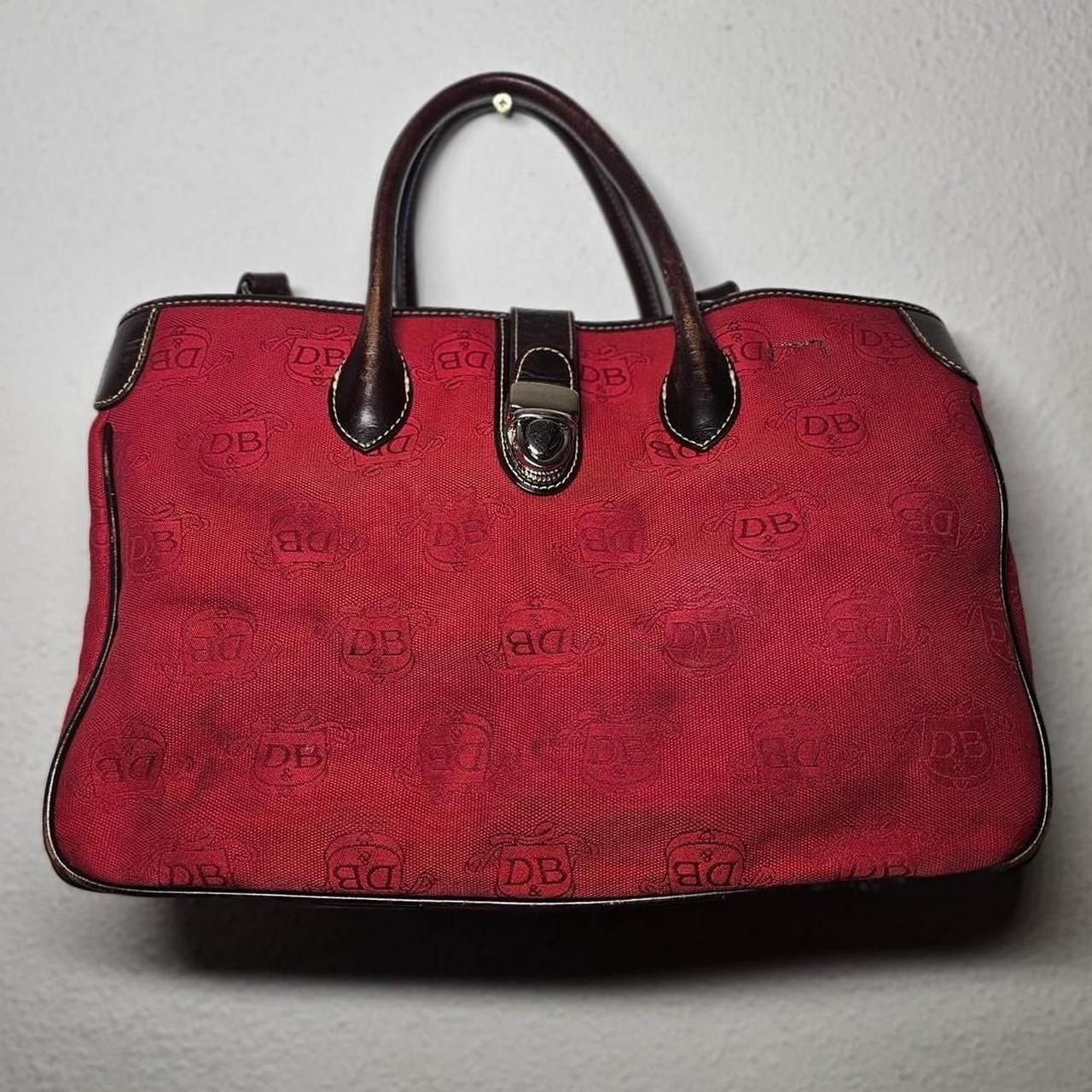 Vintage 2000s Dooney & Bourke Red Large Tote Bag W/ Brown Leather Straps